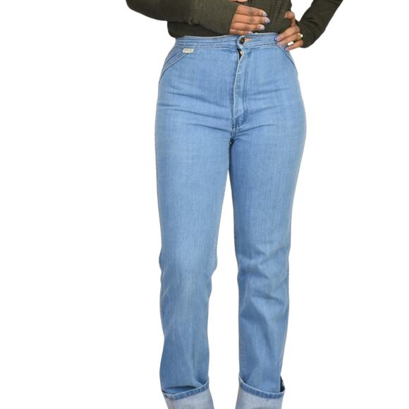 Vintage Renard Jeans Blue High Waist Straight Bareback 80s French Cut Tight 25 - Picture 16 of 16